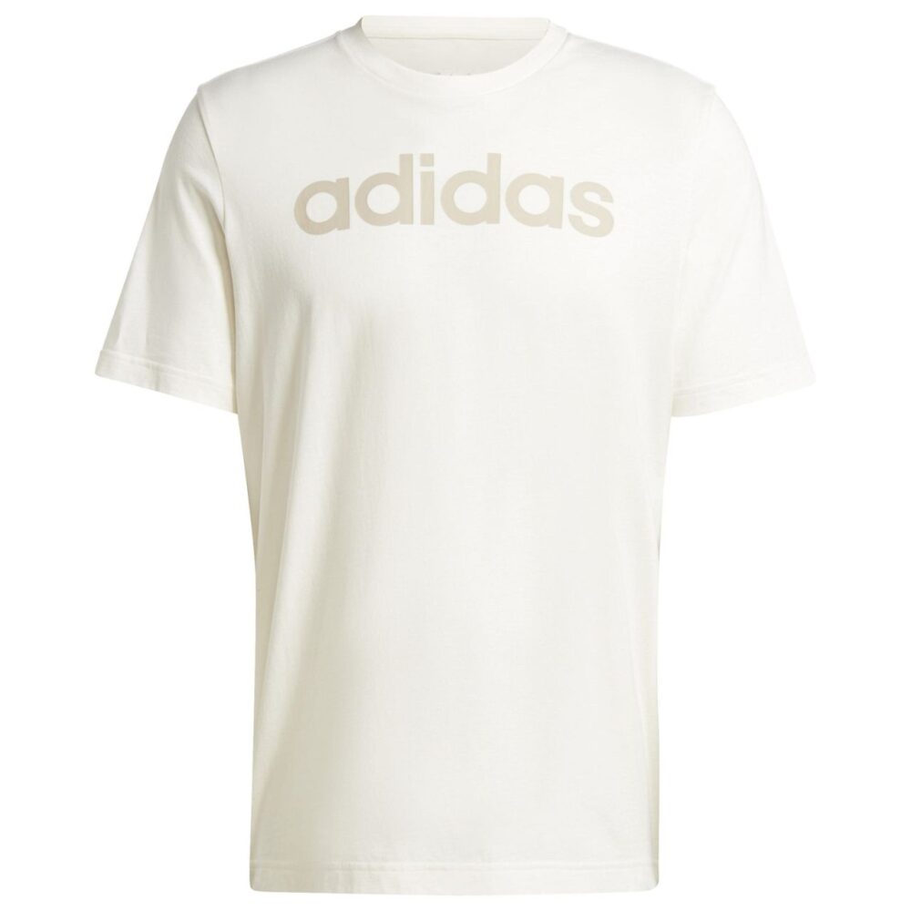 Koszulka męska adidas Essentials Single Jersey Linear Embroidered Logo Tee kremowa IS1345