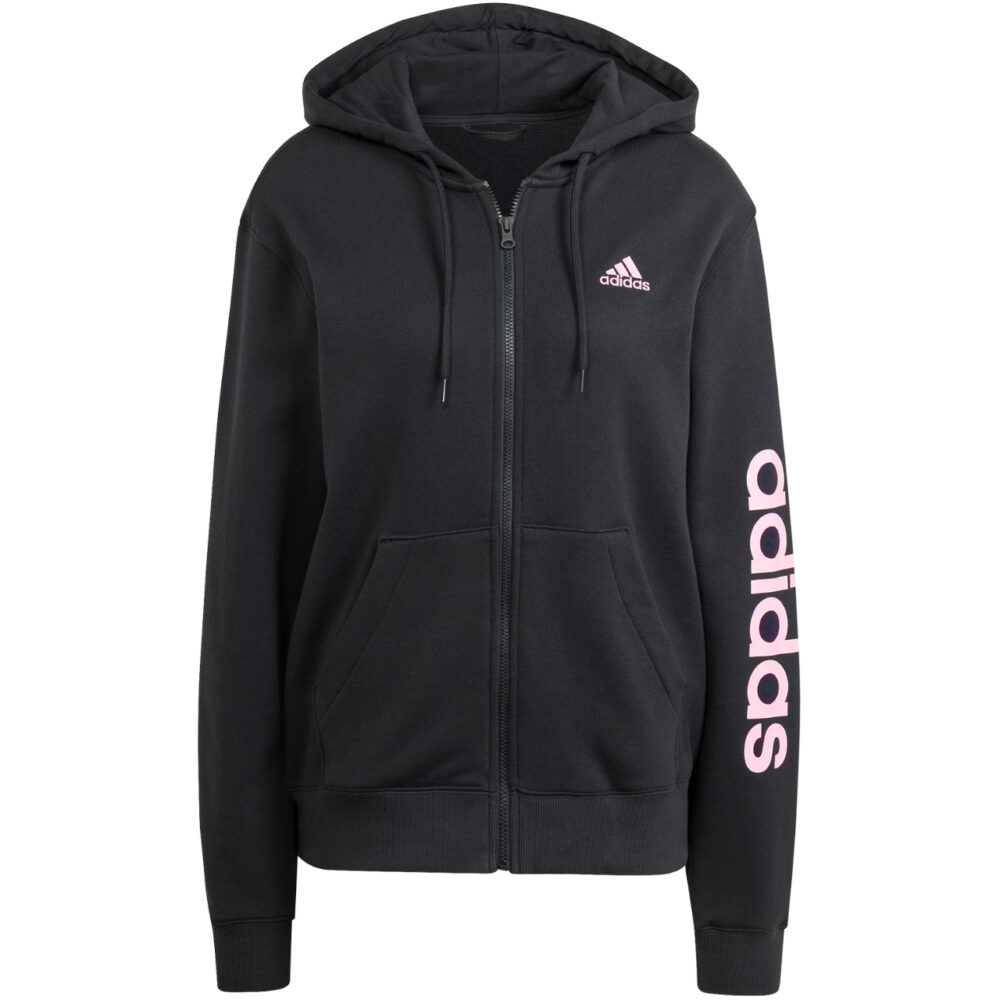 Bluza damska adidas Essentials Linear Full-Zip French Terry Hoodie czarna IS2072