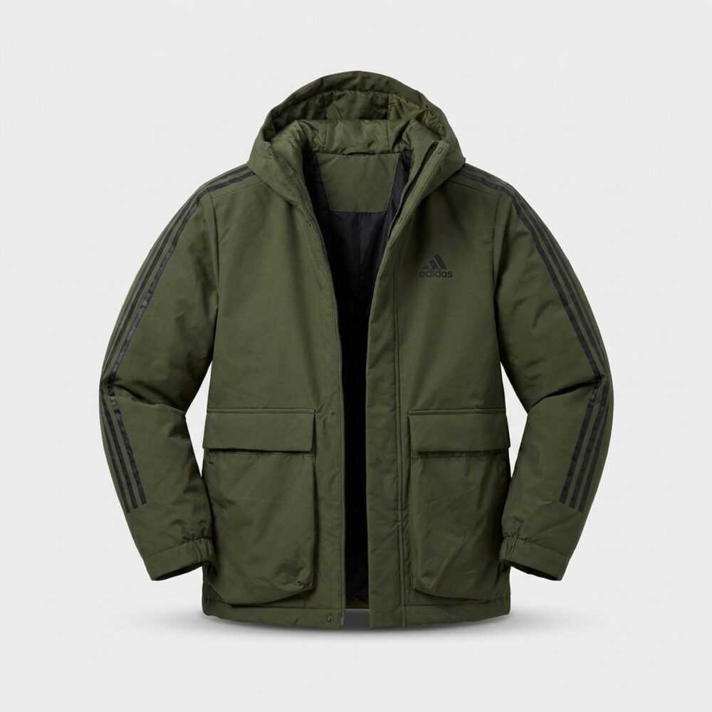 Kurtka męska adidas Utilitas Hooded Jacket oliwkowo-czarna GT1691