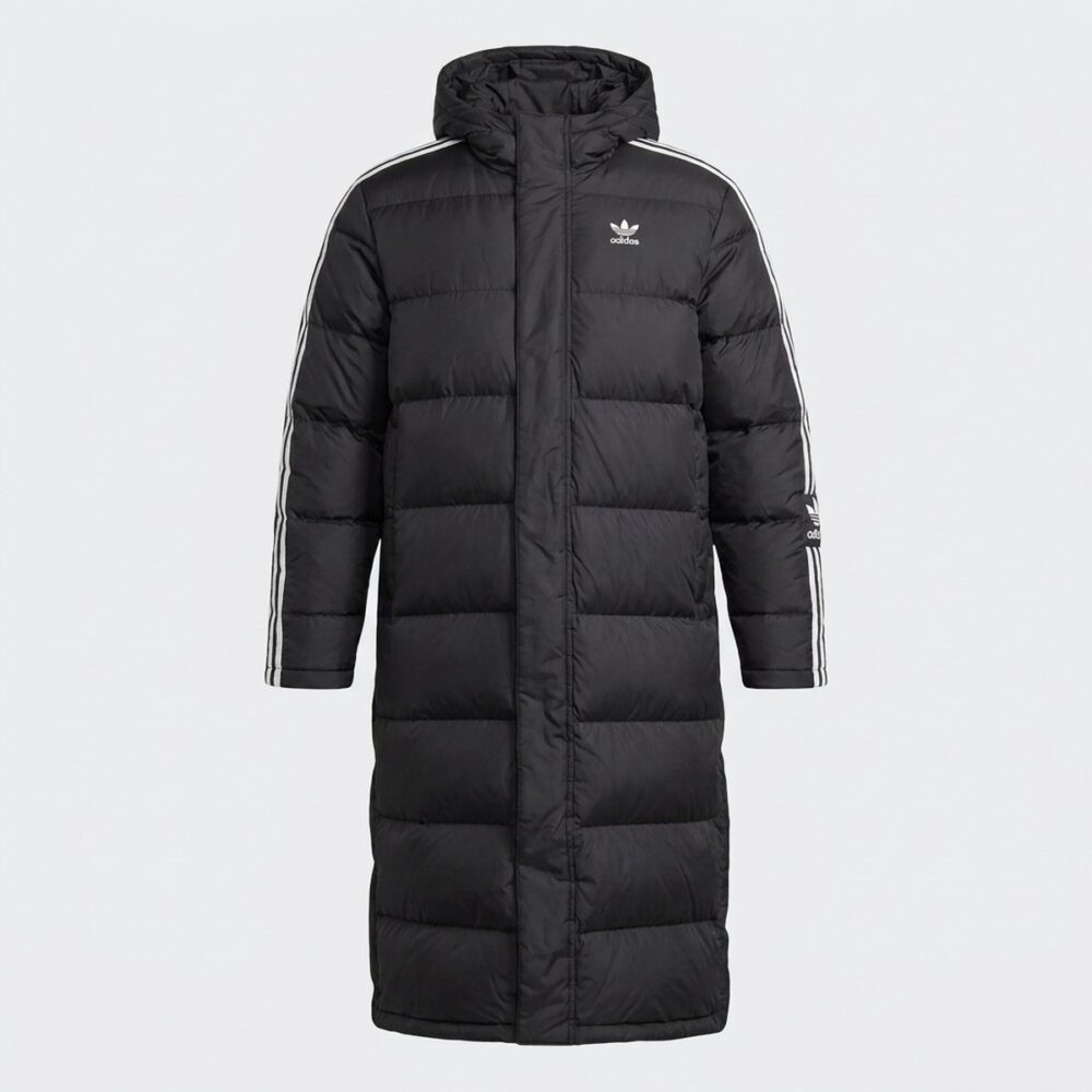 Kurtka męska adidas 3-Stripes Long Down Puffer czarno-biała HI4658