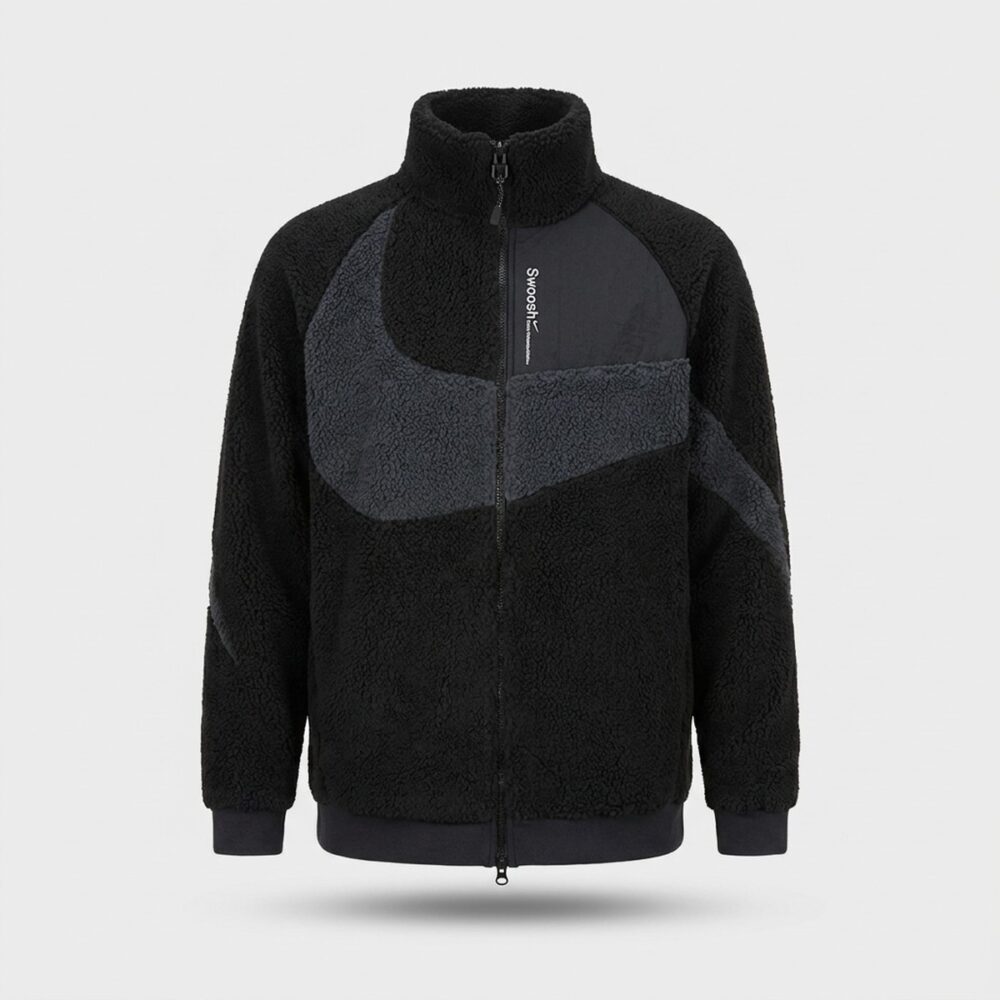 Kurtka unisex Nike Swoosh Fleece 2-Way Reversible Sherpa czarno-grafitowa FB1910-010